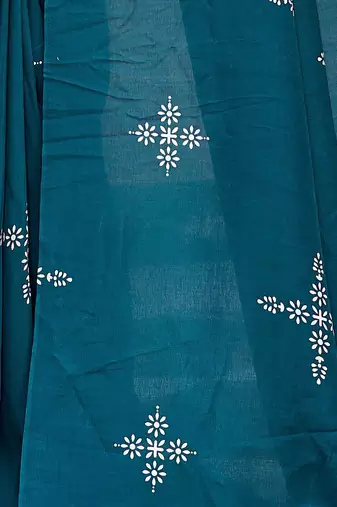 Blooming Batik Print Muslin Cotton Silk Saree with Floral Embroidered Blouse