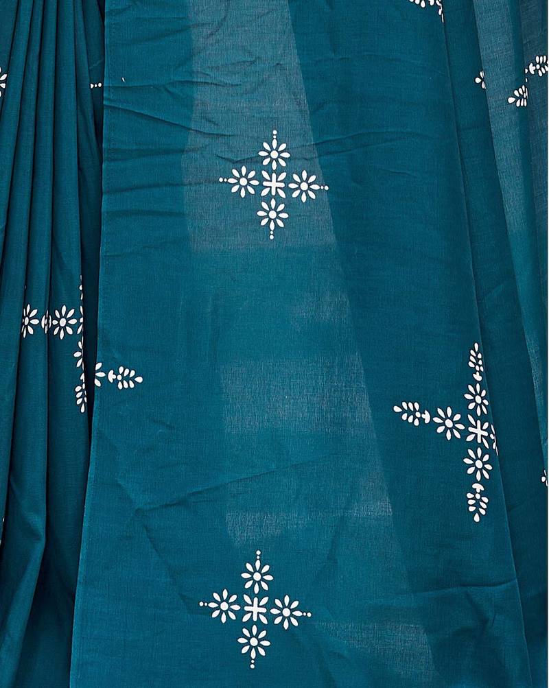 Blooming Batik Print Muslin Cotton Silk Saree with Floral Embroidered Blouse
