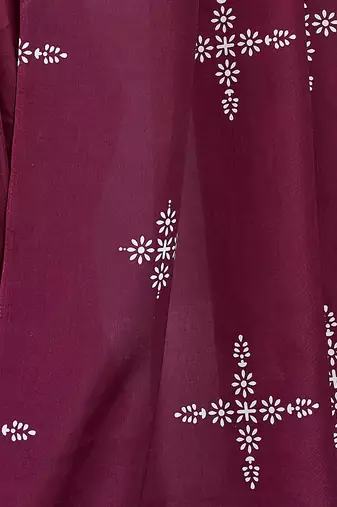 Blooming Batik Print Muslin Cotton Silk Saree with Floral Embroidered Blouse