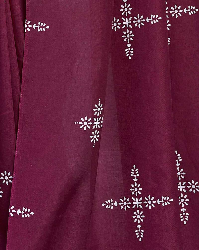 Blooming Batik Print Muslin Cotton Silk Saree with Floral Embroidered Blouse