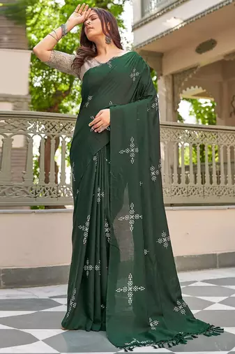 Blooming Batik Print Muslin Cotton Silk Saree with Floral Embroidered Blouse