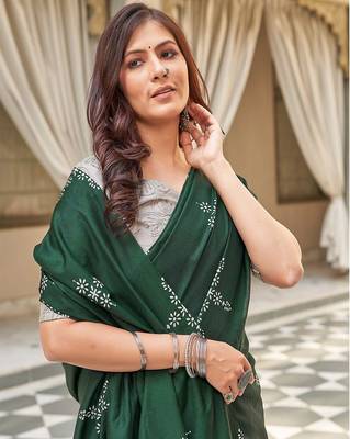 Blooming Batik Print Muslin Cotton Silk Saree with Floral Embroidered Blouse 3