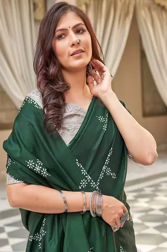 Blooming Batik Print Muslin Cotton Silk Saree with Floral Embroidered Blouse
