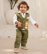 Green waist coat with pant and shirt