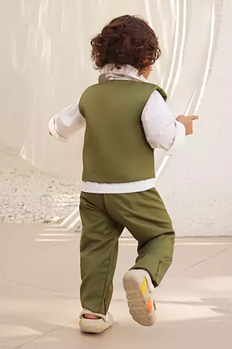 Green waist coat with pant and shirt