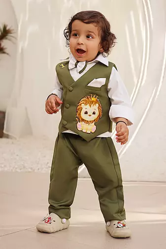 Green waist coat with pant and shirt