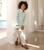 Blue and off white mirror embroidered kurta with salwar