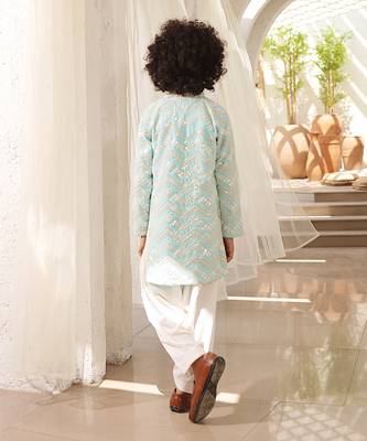 Blue and off white mirror embroidered kurta with salwar 2