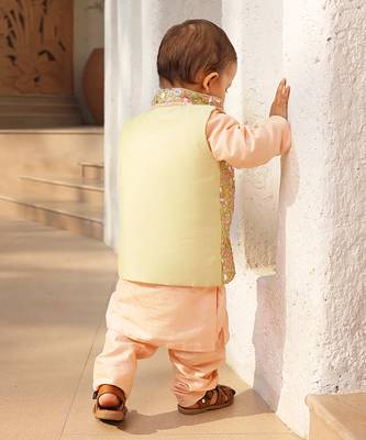 Peach embroidered jacket with kurta and pant 2