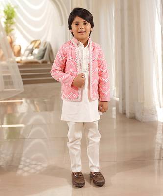 Pink mirror embroidered jacket set 1