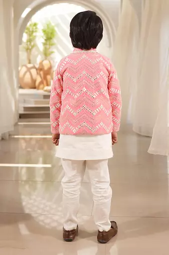 Pink mirror embroidered jacket set