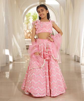 Pink mirror embroidered lehenga choli 1