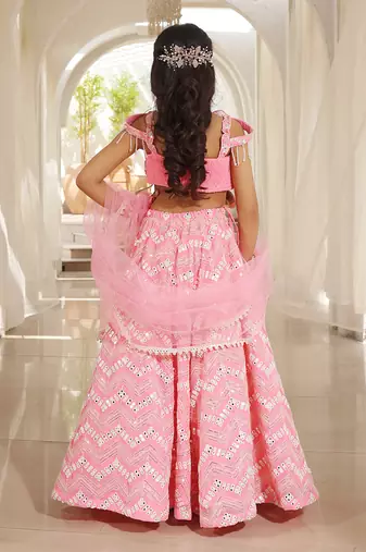 Pink mirror embroidered lehenga choli