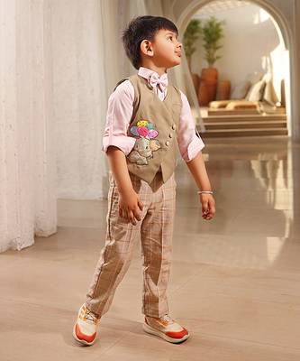 Beige waist coat with shirt and pant 2