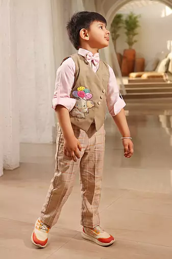 Beige waist coat with shirt and pant