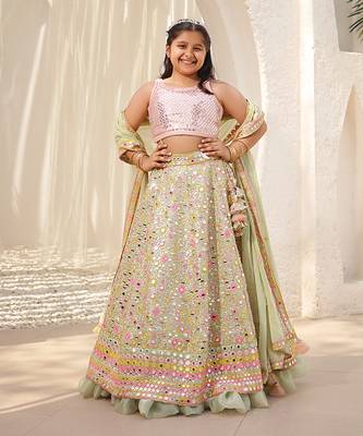 Green embroidered choli with lehenga 1