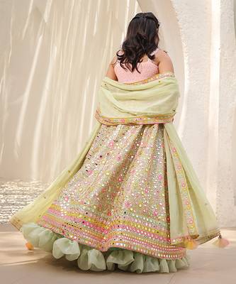 Green embroidered choli with lehenga 2