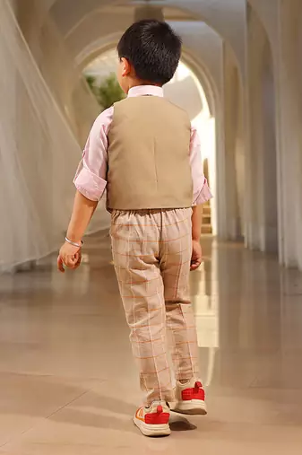 Beige waist coat with shirt and pant