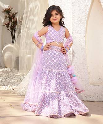Lilac embroidered top with lehenga 1