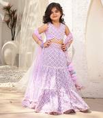 Lilac embroidered top with lehenga