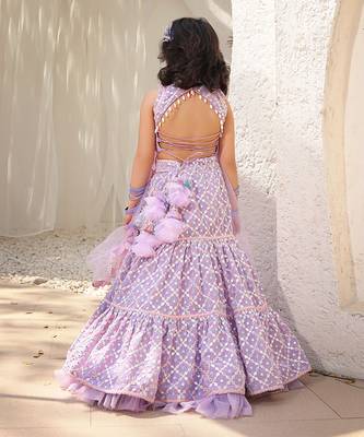 Lilac embroidered top with lehenga 2