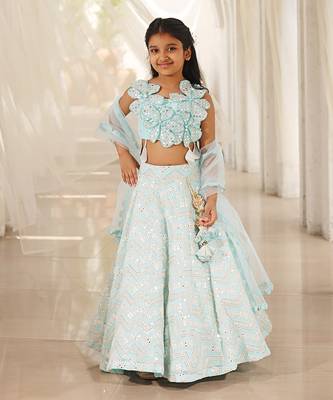 Mirror embroidered lehenga choli set 1