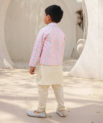 Baby pink embroidery jacket with kurta and pant 2