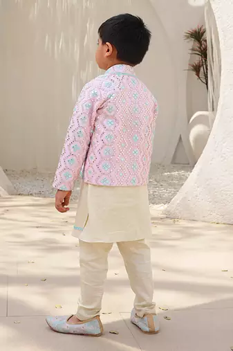 Baby pink embroidery jacket with kurta and pant
