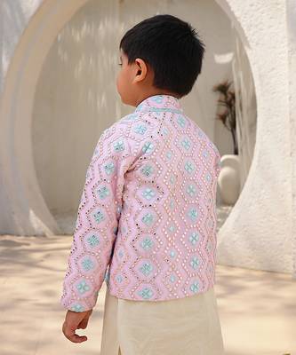Baby pink embroidery jacket with kurta and pant 3