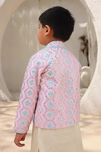 Baby pink embroidery jacket with kurta and pant