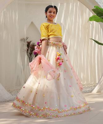 Yellow mirror embroidered choli with lehenga 2