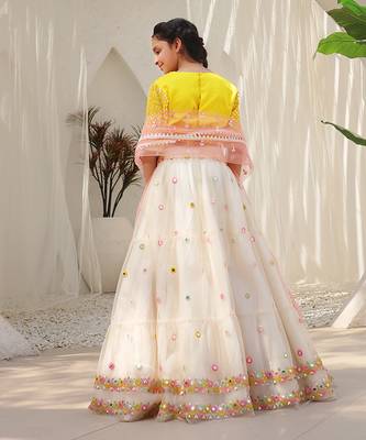 Yellow mirror embroidered choli with lehenga 3