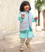 Ice blue embroidered jacket with kurta and pant