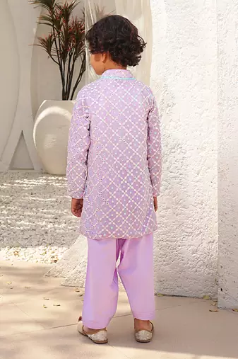 Lilac embroidered kurta with salwar