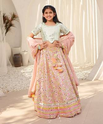 Peach embroidered choli with lehenga 1
