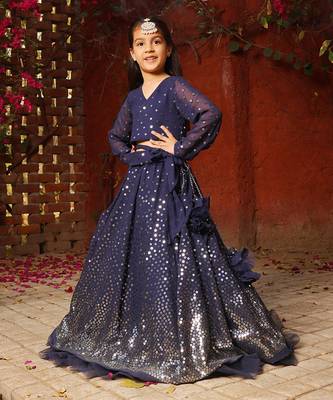 Blue embroidered lehenga choli set 1