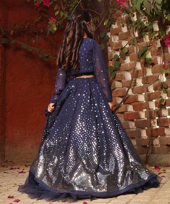 Blue embroidered lehenga choli set 2