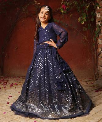 Blue embroidered lehenga choli set 3