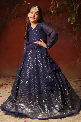 Blue embroidered lehenga choli set