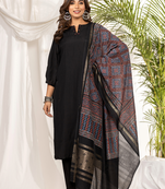 Black muslin kurta set with ajrakh dupatta