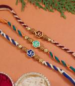 Fancy om combo rakhi with roli chawal & rakshabandhan card|best gift for men/bro/brother (r233m-bl-min) (pack of 3)