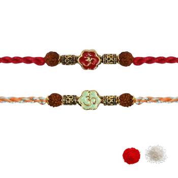 Fancy om combo rakhi with roli chawal & rakshabandhan card|best gift for men/bro/brother  1
