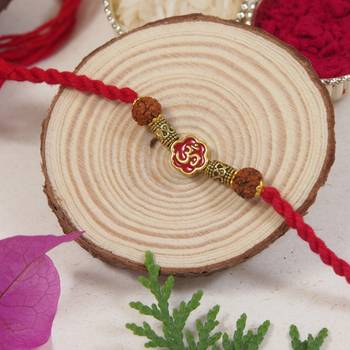 Om rudraksh rakhi with roli chawal & rakshabandhan card for men/bro/brother  1