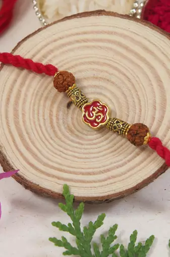 Om rudraksh rakhi with roli chawal & rakshabandhan card for men/bro/brother 
