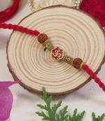 Om rudraksh rakhi with roli chawal & rakshabandhan card for men/bro/brother 