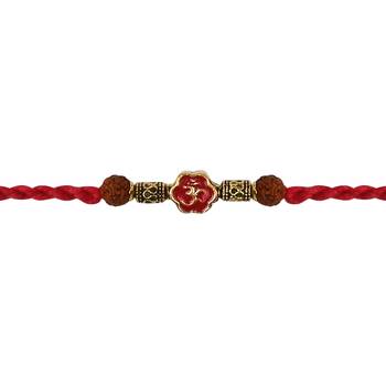 Om rudraksh rakhi with roli chawal & rakshabandhan card for men/bro/brother  2