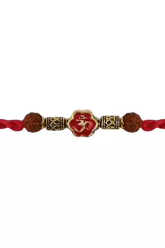 Om rudraksh rakhi with roli chawal & rakshabandhan card for men/bro/brother 