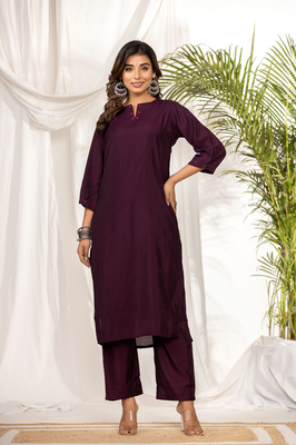 Purple muslin kurta set with ajrakh dupatta 2