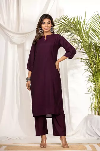 Purple muslin kurta set with ajrakh dupatta