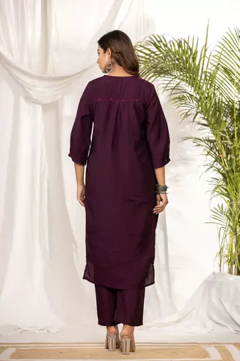Purple muslin kurta set with ajrakh dupatta